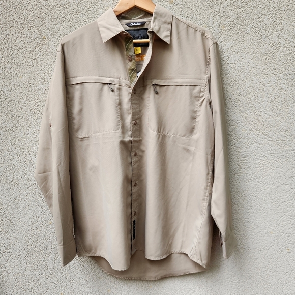 New Cabela's Shirt Men's Medium Beige Insect Defense UV Protection Caped Back - Picture 2 of 16